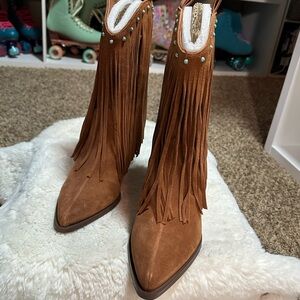 Jessica Simpson Paradisa Brown Heeled Fringe Boots